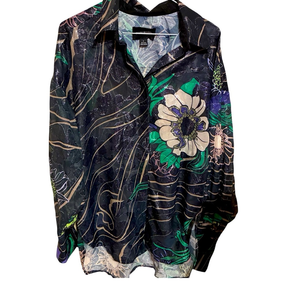 Sabina Musayev Sheer Floral Blouse in Black Multi Size Small - Picture 2 of 10
